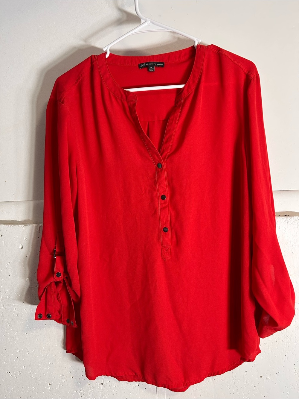 Adrianba Papell Red Women's Button Henley Snap Blouse